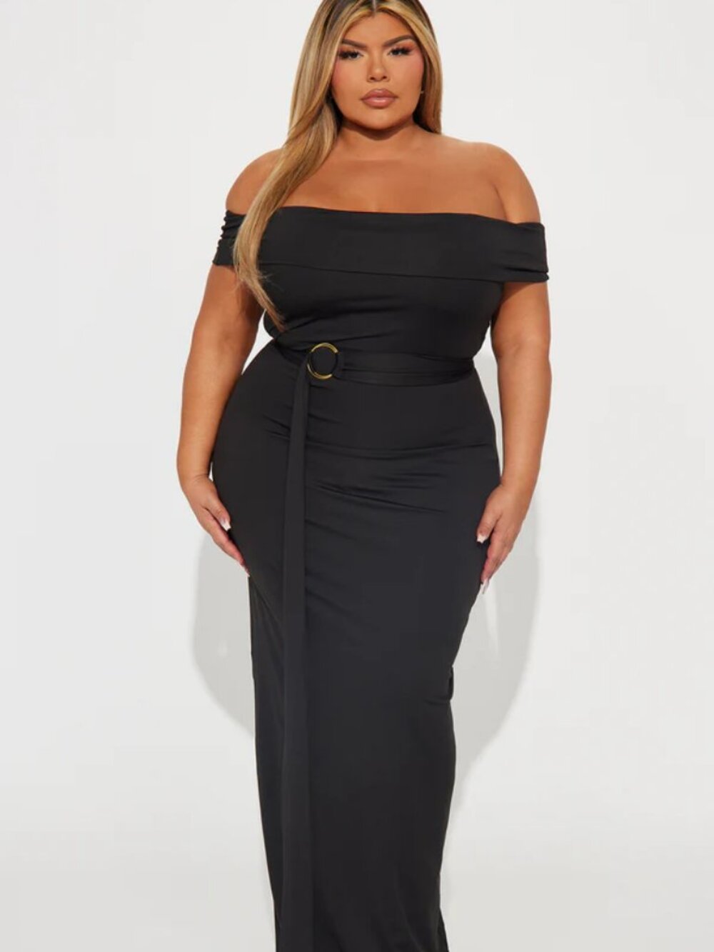 Fashion Nova Sculpt With My Love Black Off Shoulder Maxi Dress 1X - Picture 4 of 4